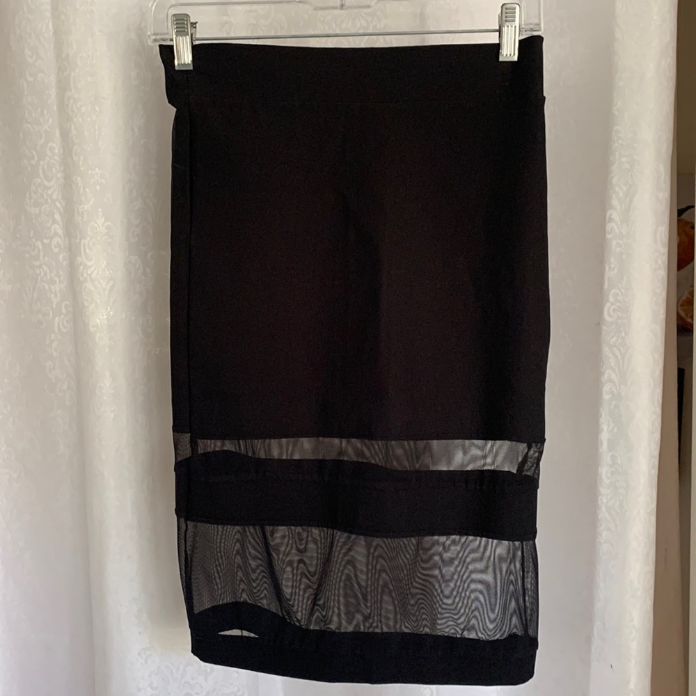 B_ENVIED Black Pencil Skirt with Sheer Panel